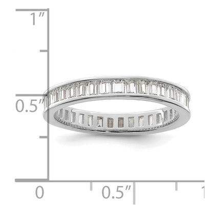 Sterling Silver Polished Rhodium Plated Channel Set Cz Band