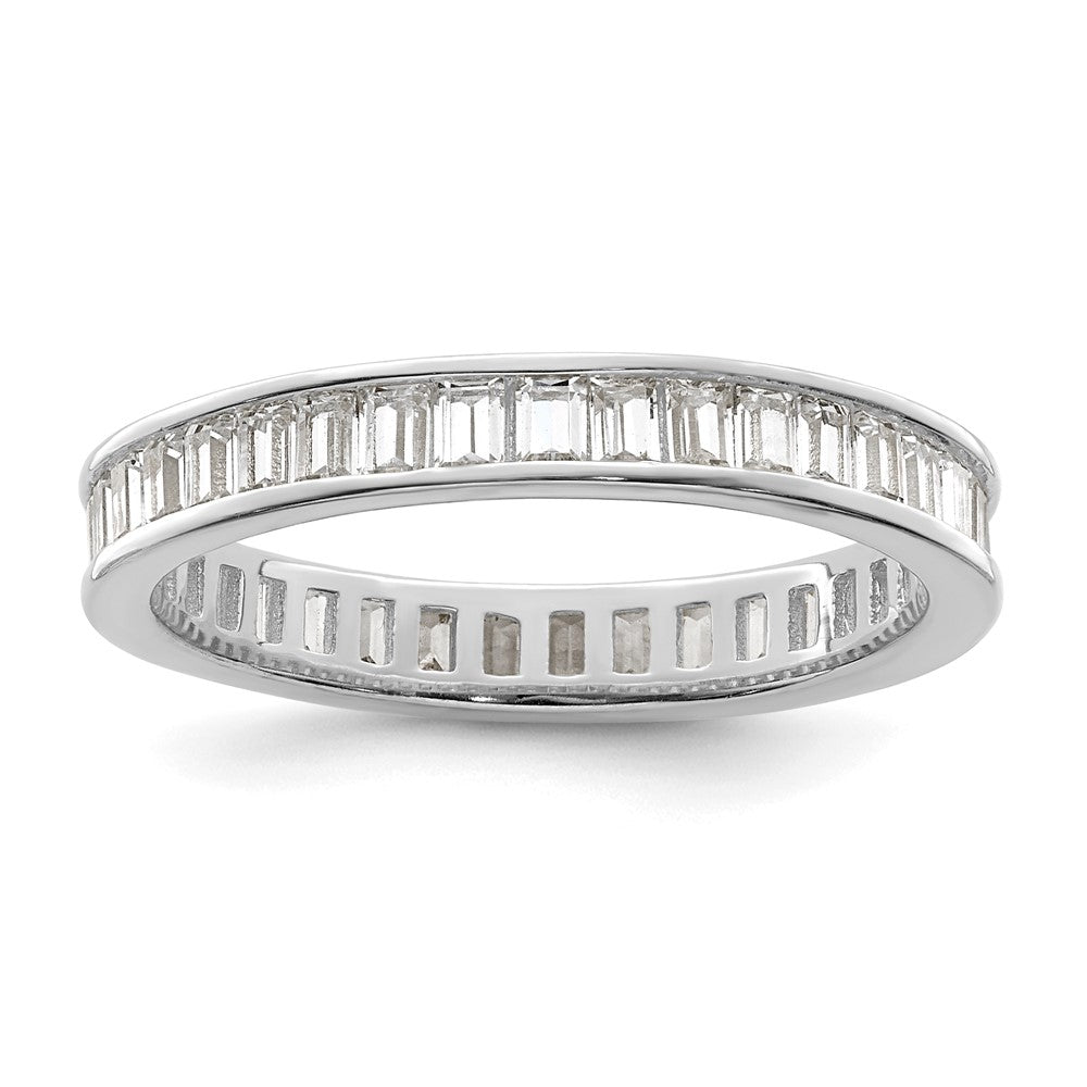 Sterling Silver Polished Rhodium Plated Channel Set Cz Band