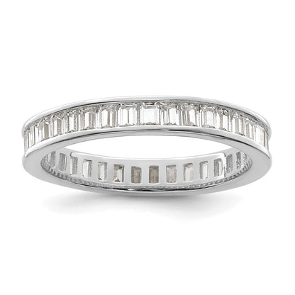 Sterling Silver Polished Rhodium Plated Channel Set Cz Band