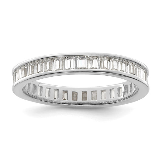 Sterling Silver Polished Rhodium Plated Channel Set Cz Band