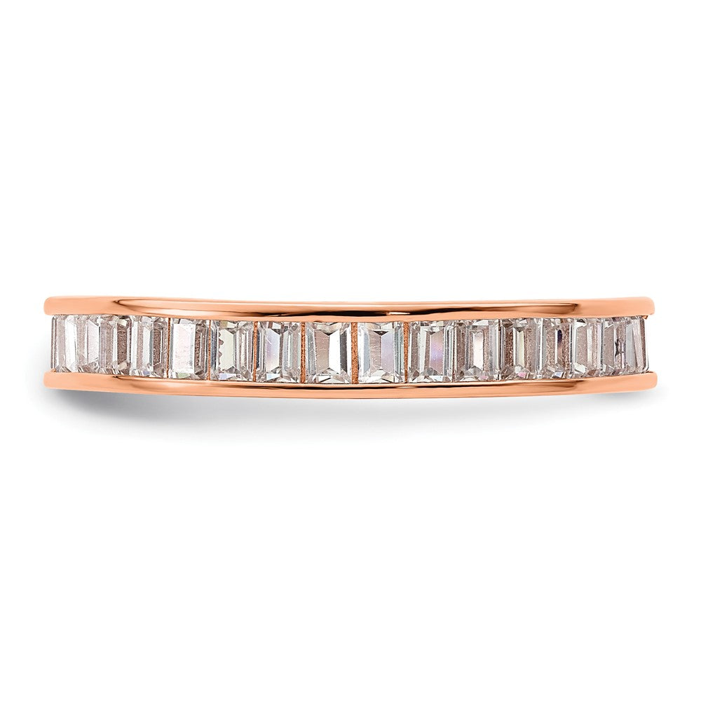 Sterling Silver Polished Rose Tone Channel Set Cz Band