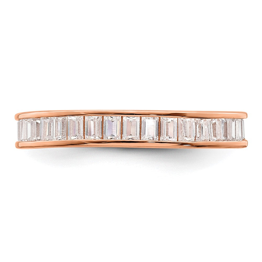 Sterling Silver Polished Rose Tone Channel Set Cz Band