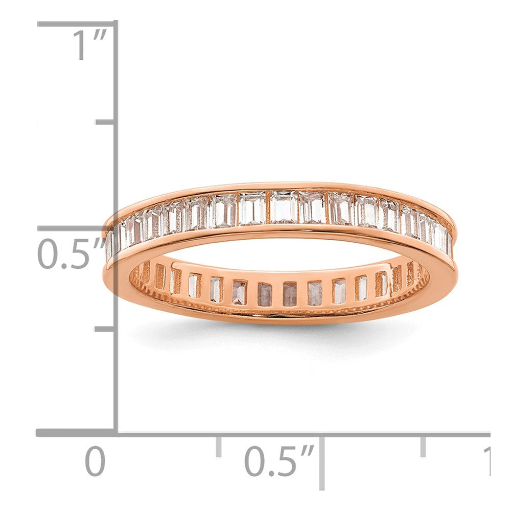 Sterling Silver Polished Rose Tone Channel Set Cz Band