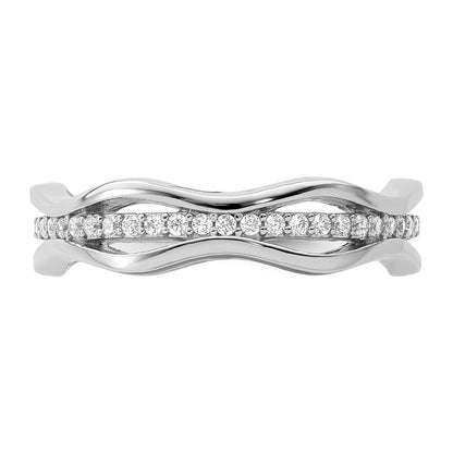 Sterling Silver Rhodium Plated Cz Wavy Ring
