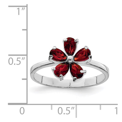 Sterling Silver Rhodium Plated Garnet Ring