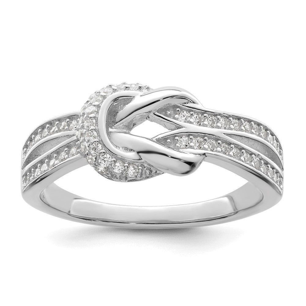 Sterling Silver Polished Rhodium Plated Cz Knot Ring