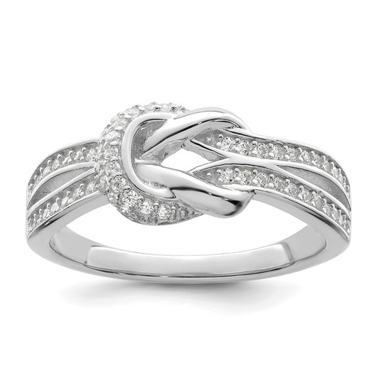 Sterling Silver Polished Rhodium Plated Cz Knot Ring