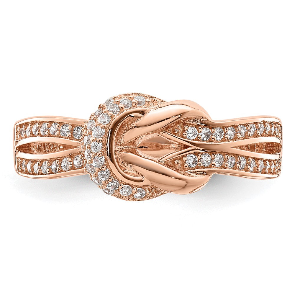 Sterling Silver Polished Rose Tone Cz Knot Ring