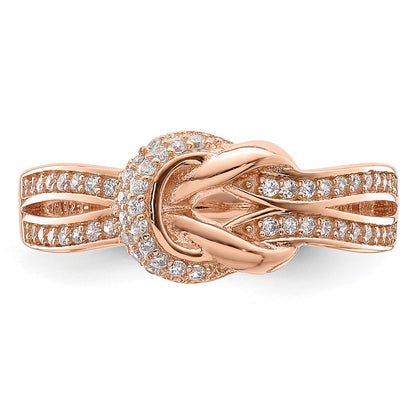 Sterling Silver Polished Rose Tone Cz Knot Ring