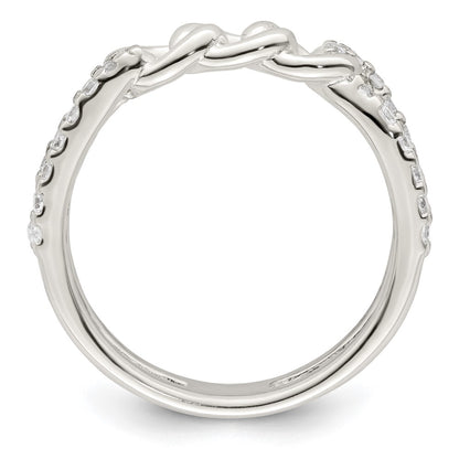 Sterling Silver Polished Cz Chain Detail Ring