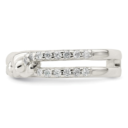Sterling Silver Polished Cz Chain Detail Ring