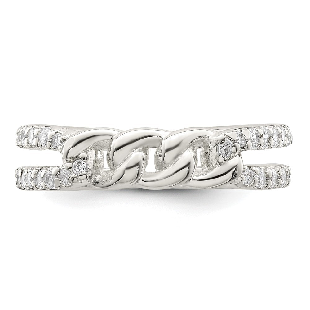 Sterling Silver Polished Cz Chain Detail Ring