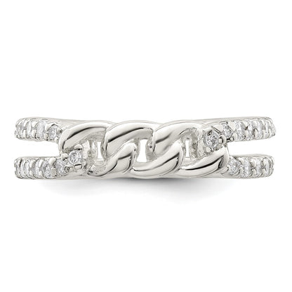 Sterling Silver Polished Cz Chain Detail Ring