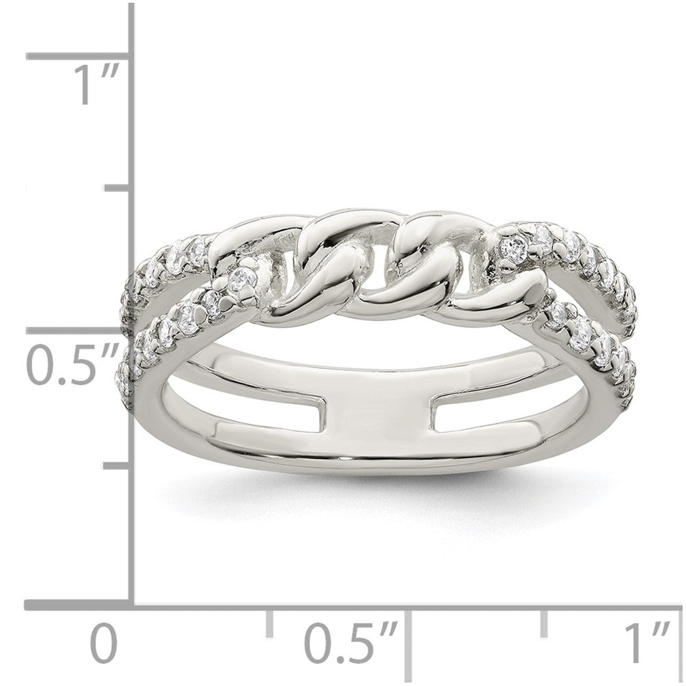Sterling Silver Polished Cz Chain Detail Ring