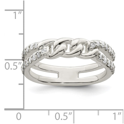 Sterling Silver Polished Cz Chain Detail Ring