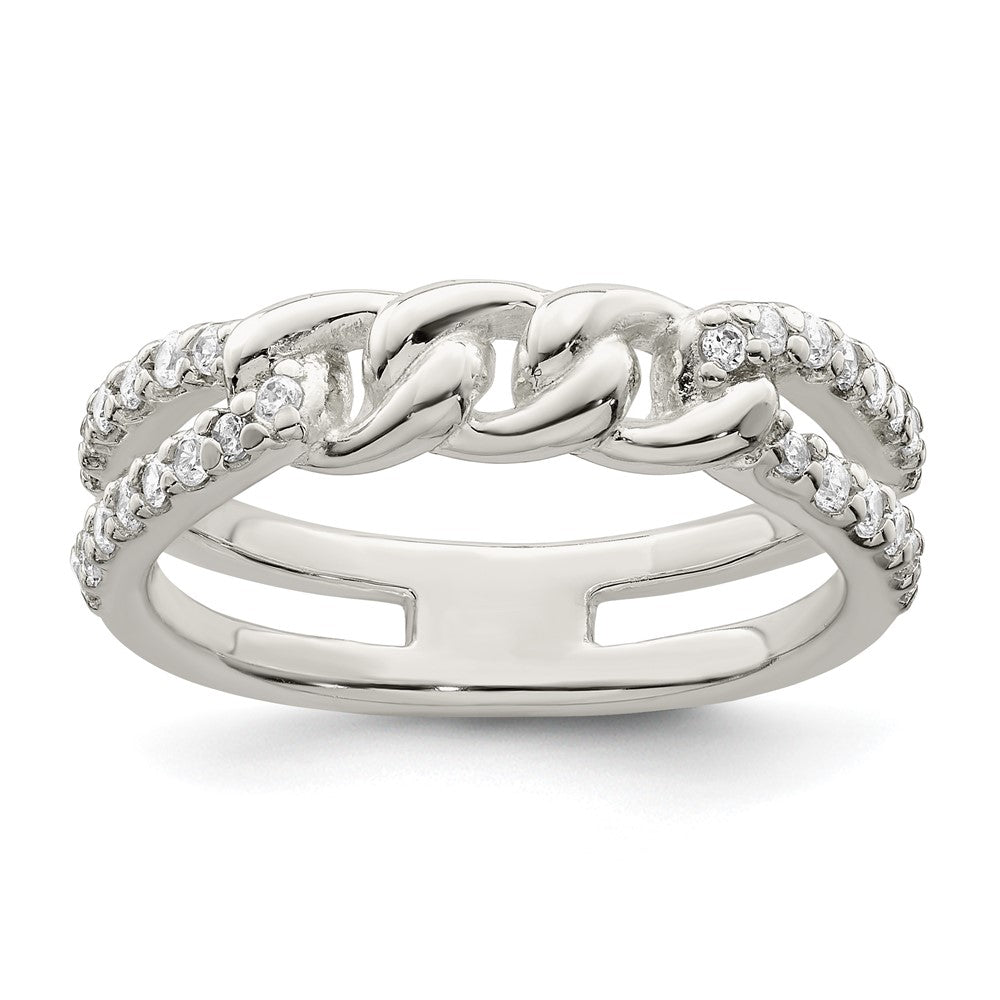 Sterling Silver Polished Cz Chain Detail Ring