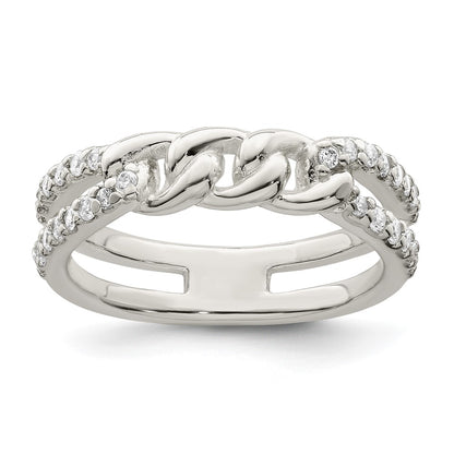 Sterling Silver Polished Cz Chain Detail Ring