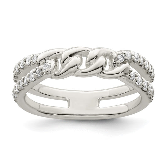 Sterling Silver Polished Cz Chain Detail Ring