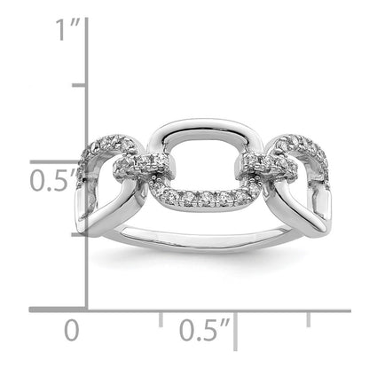 Sterling Silver Rhodium Plated Polished Cz 3 Square Ring