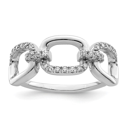 Sterling Silver Rhodium Plated Polished Cz 3 Square Ring