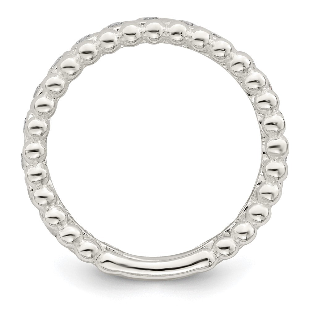 Sterling Silver Polished Cz Beaded Double Fancy Ring