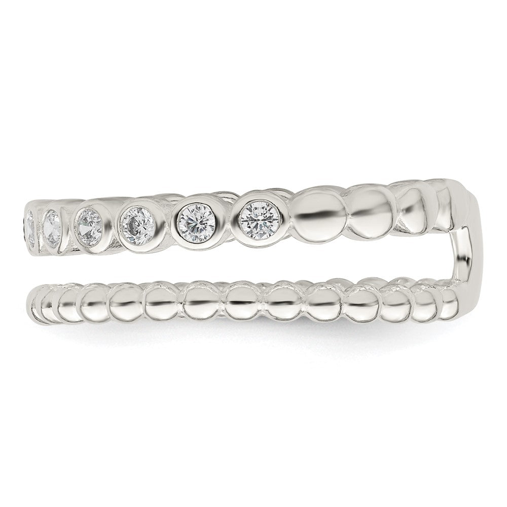 Sterling Silver Polished Cz Beaded Double Fancy Ring