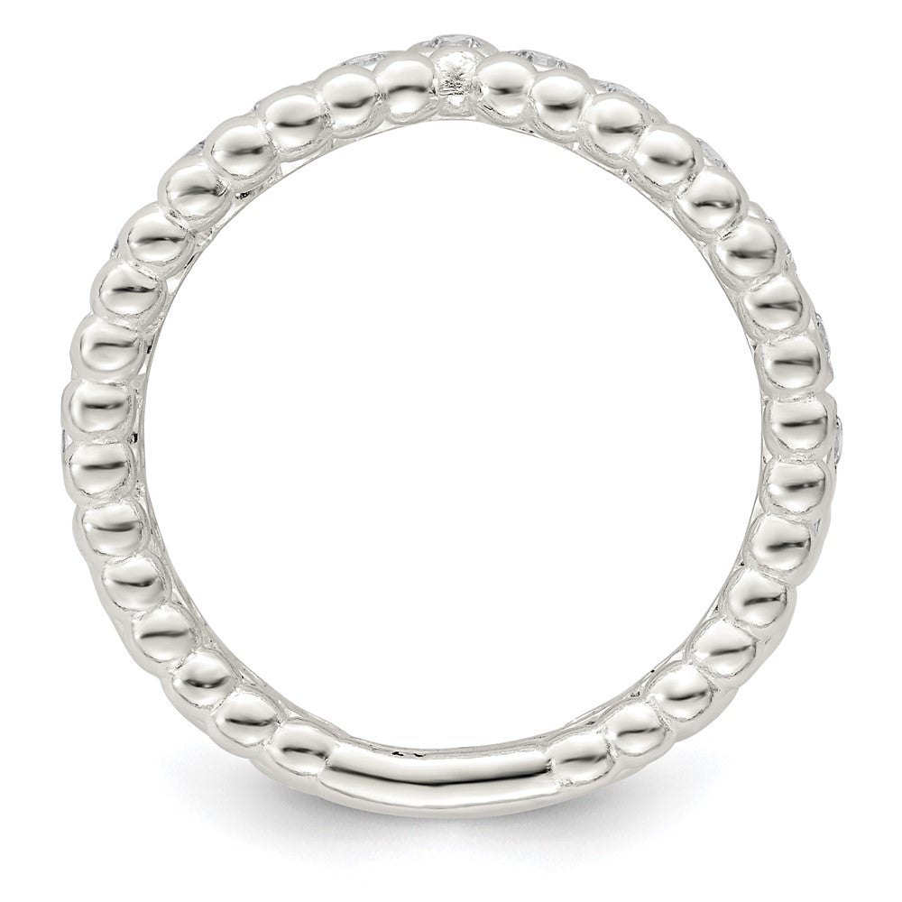 Sterling Silver Polished Cz Beaded Double Fancy Ring