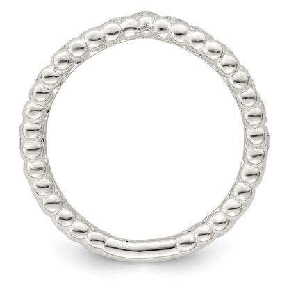 Sterling Silver Polished Cz Beaded Double Fancy Ring