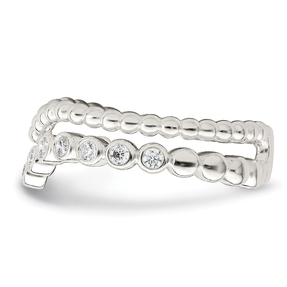 Sterling Silver Polished Cz Beaded Double Fancy Ring