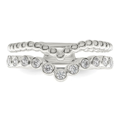 Sterling Silver Polished Cz Beaded Double Fancy Ring