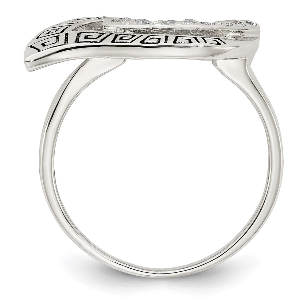 Sterling Silver Polished Cz Enameled Greek Key Ring