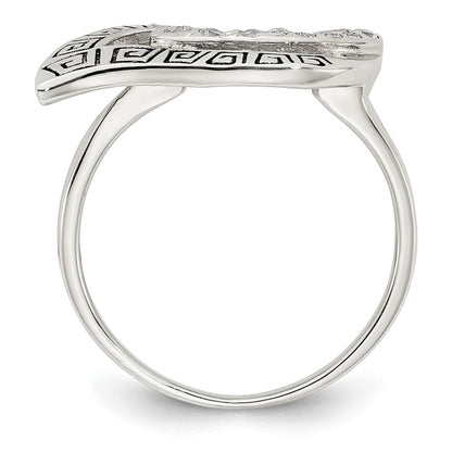 Sterling Silver Polished Cz Enameled Greek Key Ring