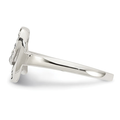 Sterling Silver Polished Cz Enameled Greek Key Ring