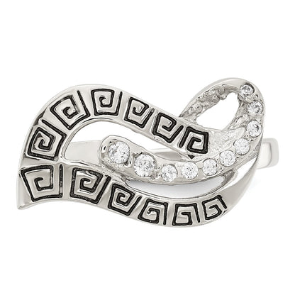 Sterling Silver Polished Cz Enameled Greek Key Ring