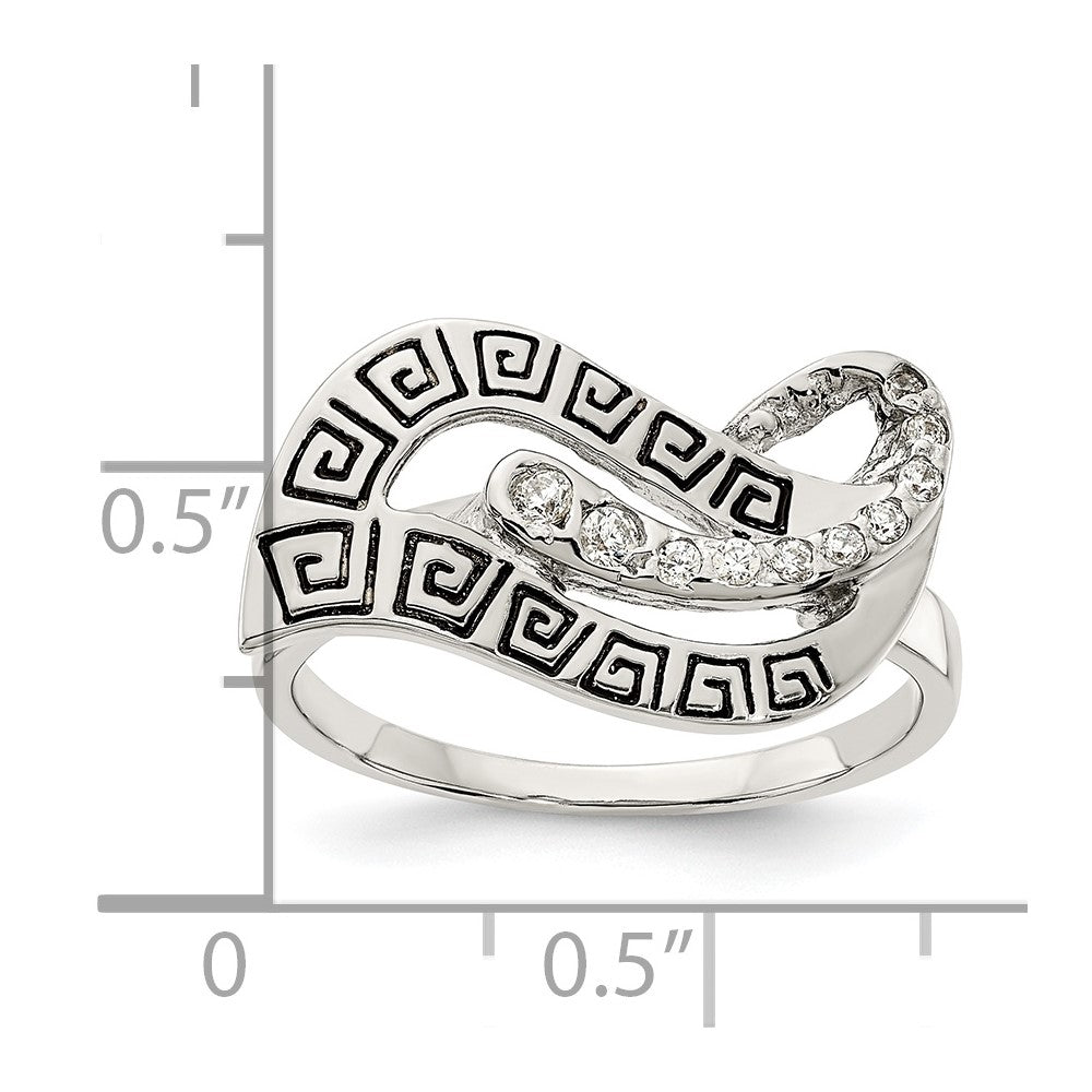 Sterling Silver Polished Cz Enameled Greek Key Ring