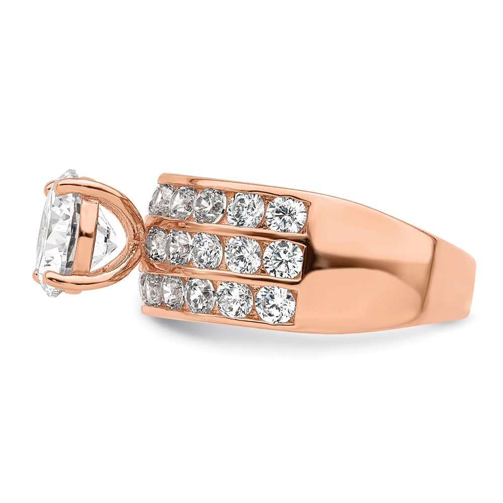 Sterling Silver Polished Rose Tone 3 Row Cz Ring