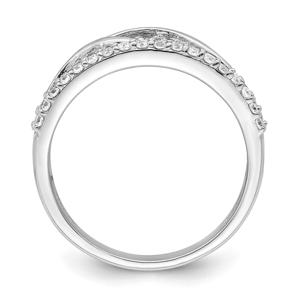 Sterling Silver Rhodium Plated Cz Twist Ring