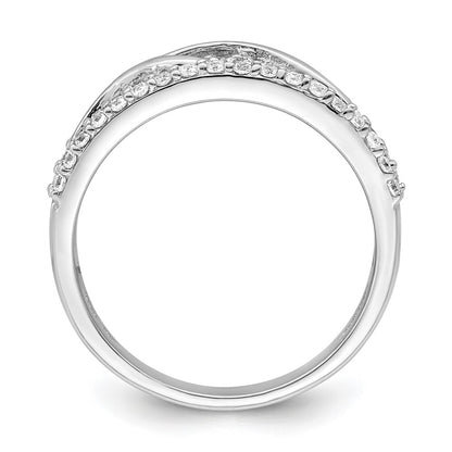 Sterling Silver Rhodium Plated Cz Twist Ring