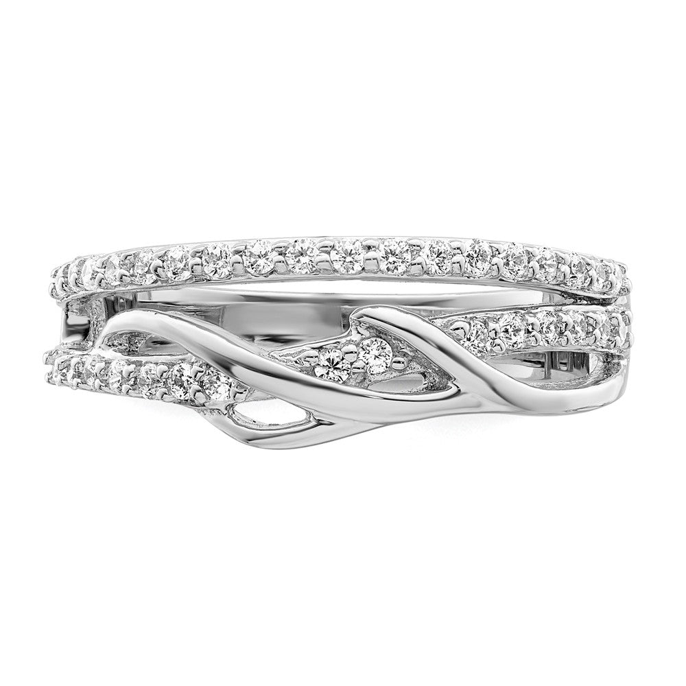 Sterling Silver Rhodium Plated Cz Twist Ring