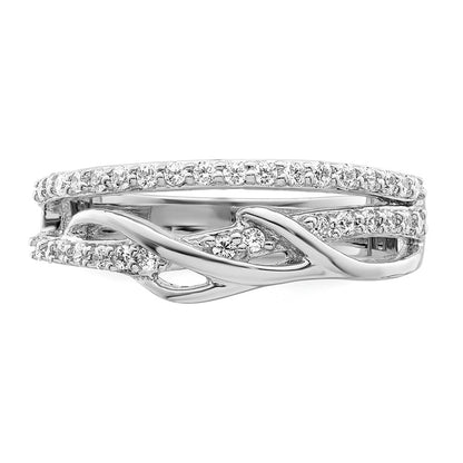 Sterling Silver Rhodium Plated Cz Twist Ring