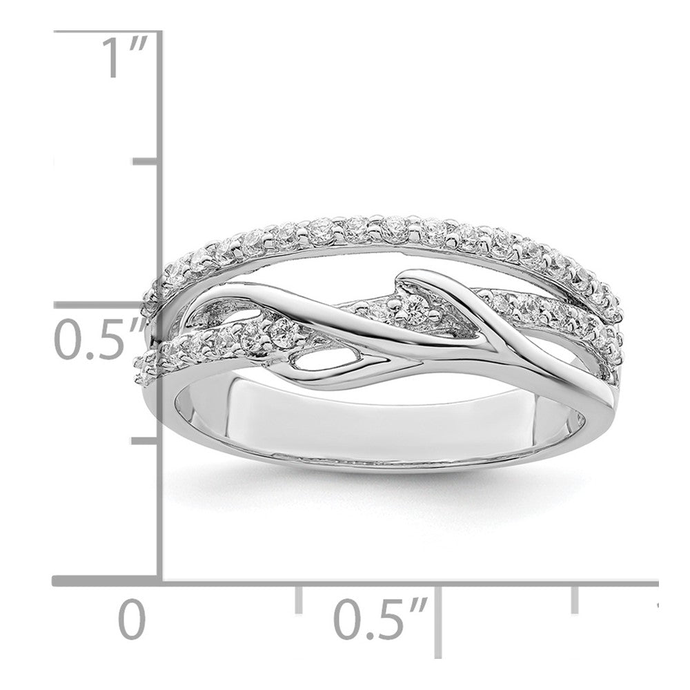 Sterling Silver Rhodium Plated Cz Twist Ring
