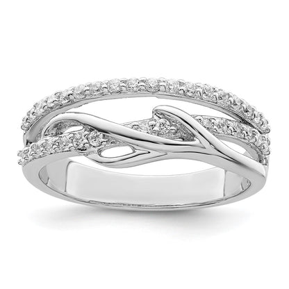 Sterling Silver Rhodium Plated Cz Twist Ring