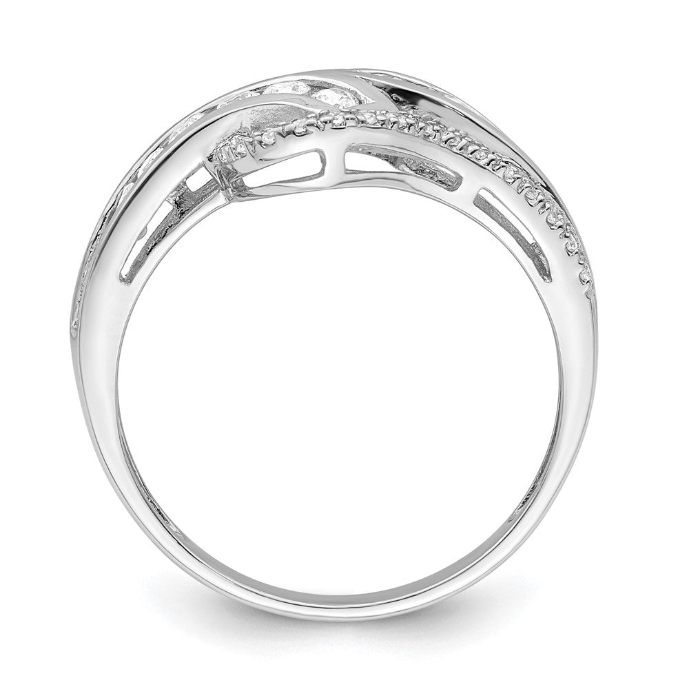 Sterling Silver Rhodium Plated Twist Cz Ring