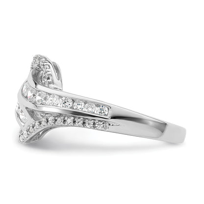 Sterling Silver Rhodium Plated Twist Cz Ring