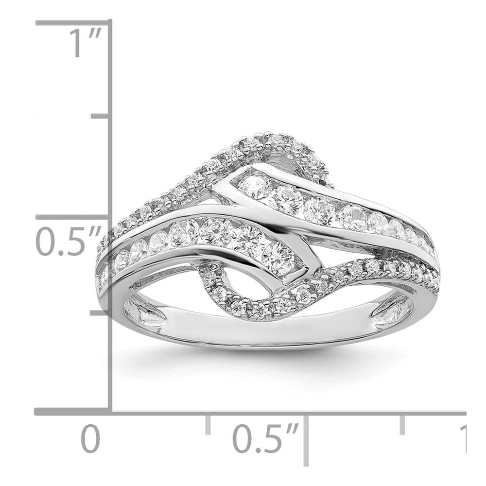 Sterling Silver Rhodium Plated Twist Cz Ring