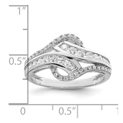 Sterling Silver Rhodium Plated Twist Cz Ring