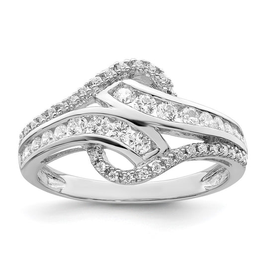 Sterling Silver Rhodium Plated Twist Cz Ring
