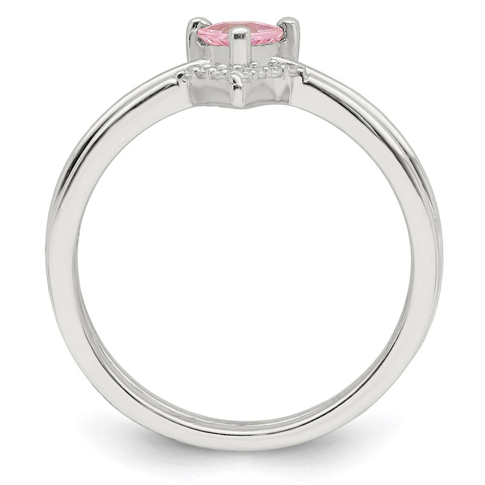 Sterling Silver Pink Trillion Cz And White Ring Set