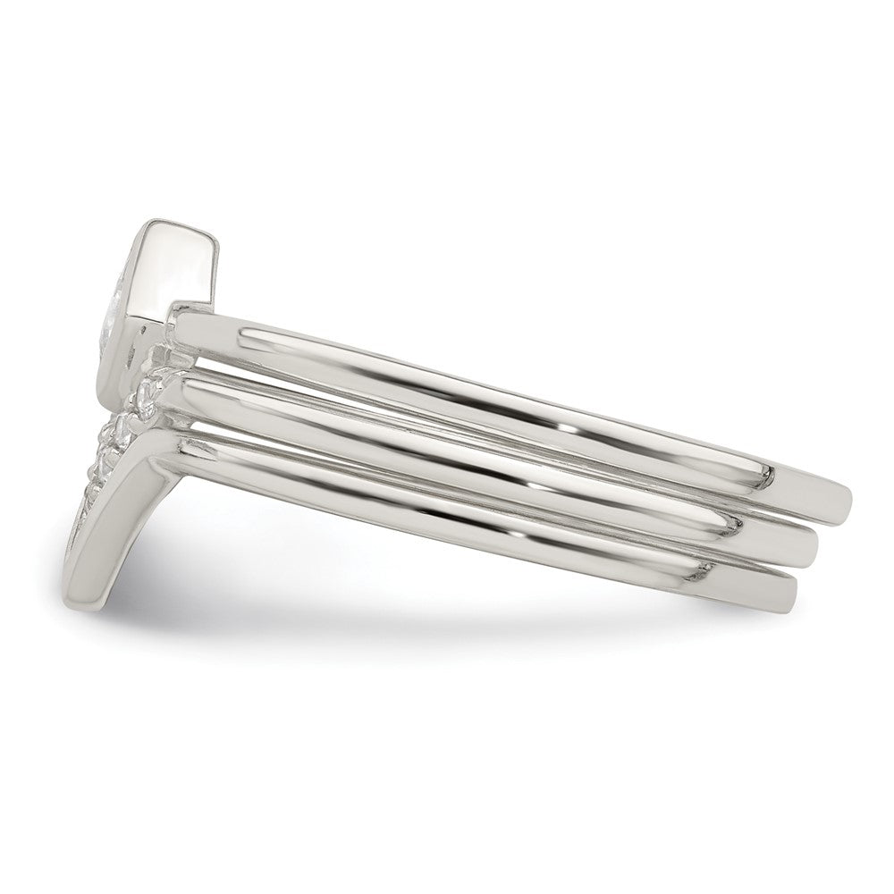 Sterling Silver Polished Square Cz 3 Ring Set