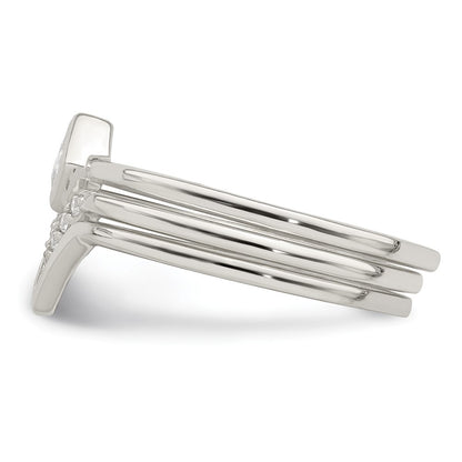 Sterling Silver Polished Square Cz 3 Ring Set